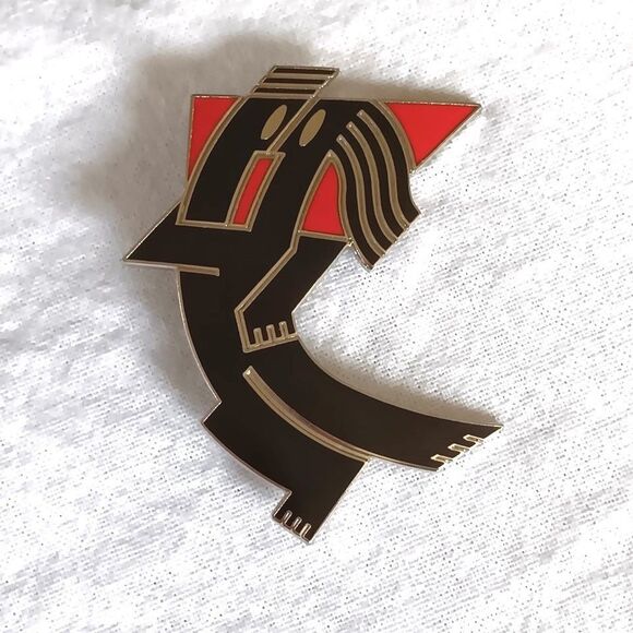 Vtg Jerry Leibowitz Acme Studios Brooch Lovers Enamel Black & Red - Picture 6 of 6